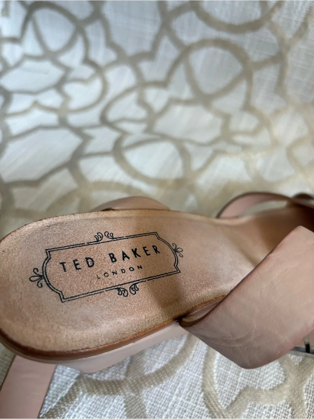 Ted Baker Blush Wedge Sandals with Silver Metallic Strap